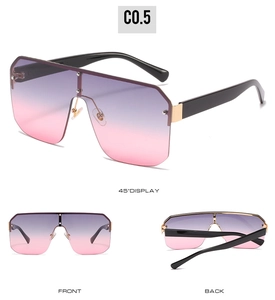 Detailed multi-angle view of oversized square rimless sunglasses with gradient lenses