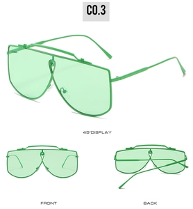 Vista dettagliata multi-angolo di occhiali da sole oversize verde neon con barra in metallo