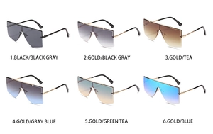 Vue détaillée de lunettes de soleil carrées sans monture en six couleurs et branches en métal