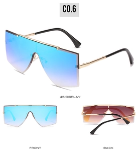 Lunettes de soleil carrées sans monture avec verres dégradés bleu-violet et barre dorée