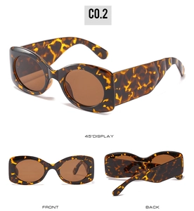 Three views of tortoiseshell oval sunglasses with thick frames and brown tinted lenses
