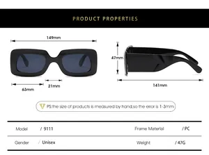 Guide des tailles pour lunettes de soleil carrées avec mesures précises en millimètres