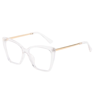 Retro transparent cat eye glasses frames with gold metal temples for women