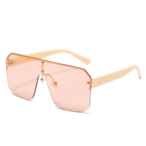 Flat top oversized square sunglasses with pink gradient lenses and creamy white frames