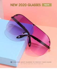 Macro shot of oversized wrap-around sunglasses with gradient lenses and silver rivet details