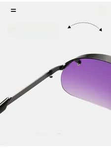 Detail of durable texture hinge on oversized gradient purple cycling sunglasses