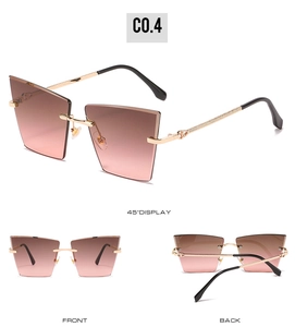 Lunettes de soleil œil de chat carrées sans monture avec verres roses dégradés et métal