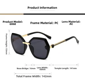 Detailed specs of square oversized sunglasses model 6068 with PC frame and AC lens