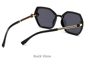 Detailed back view of square oversized sunglasses featuring black and gold geometric arms