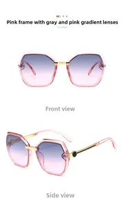 Front and 45-degree angle view of pink transparent square sunglasses with gradient lenses