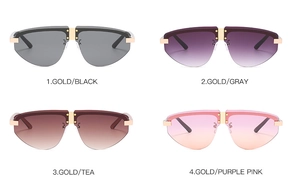 Frameless oversized sunglasses set with gold metal temples in four gradient lens colors