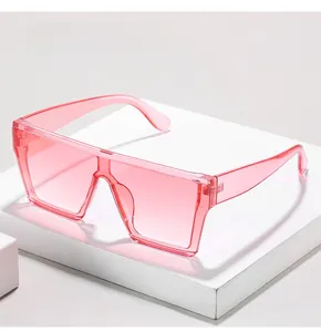 Special design oversized pink transparent square sunglasses with jelly resin frame and lenses