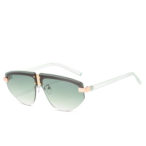 Frameless green gradient oversized aviator sunglasses with gold metal hinges and clear tips