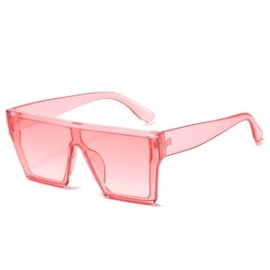 Modern wide frame flat top one-piece square pink transparent resin sunglasses for women