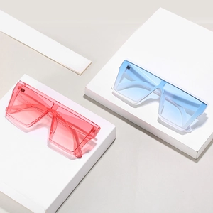 Modern oversized square integrated lens sunglasses in pink and blue gradient colors