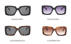 Detailed comparison of square oversized sunglasses in black and leopard print frames
