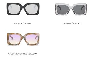 Three square oversized sunglasses in black, grey, and tortoiseshell frame styles
