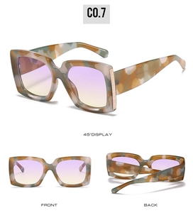 Three views of square camouflage sunglasses with gradient lenses and wide temples
