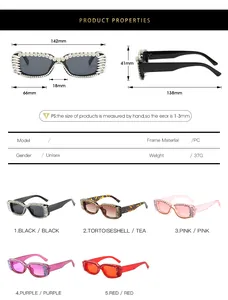 Size chart for rhinestone square sunglasses with 142mm width and 138mm temple length