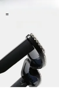 Detailed close-up of square sunglasses showing sparkling rhinestone hinges and frame