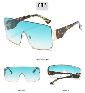 Three views of oversized square sunglasses with gradient lenses and tortoiseshell temples