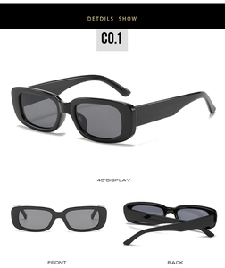 Détails de lunettes de soleil vintage noires montrant les vues à 45 degrés, avant et arrière