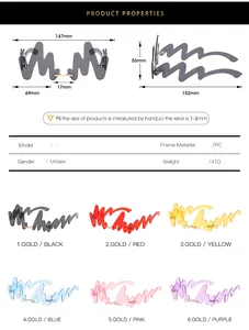 Detailed size chart for irregular wave sunglasses with PC lens and metal frame dimensions