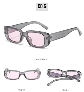 Vues multiples de lunettes de soleil ovales vintage avec monture grise et verres roses