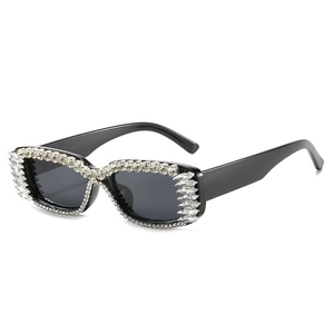 Rectangle Sunglasses Rhinestone Encrusted UV400 Protection Party Y2K Retro Gothic Spiky Crystal Decor Women