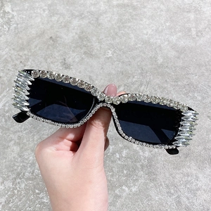 Chic black rectangular sunglasses with sparkling rhinestone embellishments for women