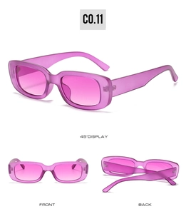 Vue détaillée multi-angles de lunettes de soleil ovales rétro avec monture violette