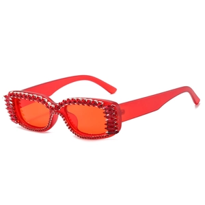 Retro red rectangle sunglasses with sparkling rhinestones for party fashion styling