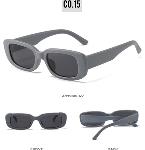Vue sous trois angles de lunettes de soleil ovales vintage gris foncé avec verres UV