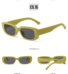 Vue sous trois angles de lunettes de soleil ovales rétro avec monture verte et verres sombres