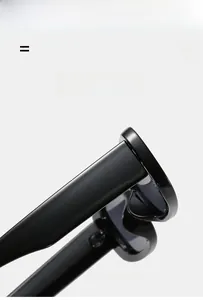Gros plan des branches larges sur lunettes de soleil ovales noires légères et souples