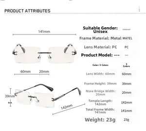 Detailed size dimensions and specs for square anti-blue light metal frame glasses