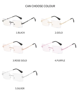 Detailed view of square anti-blue light glasses frames in five distinct metal finishes