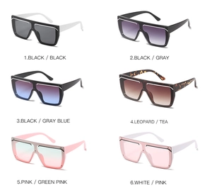 Flat top square oversized sunglasses in six fashion color variants on white background