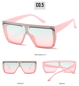 Pink oversized square flat top sunglasses with gradient lenses shown from multiple views