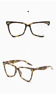 Detail of leopard print anti-blue light glasses frames with stylish gold metal accents