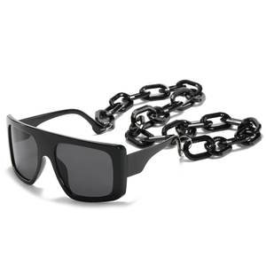 Oversized Square Sunglasses For Women Men With Thick Acrylic Decorative Chain Trendy Hip Hop Retro UV400 Protection