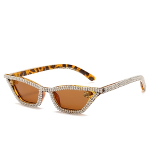 Women's cat-eye sunglasses with hand-set rhinestones and leopard print arms