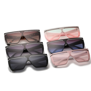Set of six colorful oversized flat top shield sunglasses with modern contrast frame details