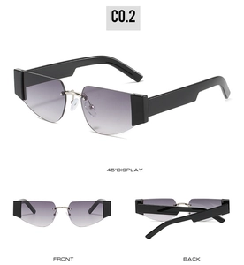 Mehrwinkel-Ansicht der quadratischen Sonnenbrille mit lila Verlaufsgläsern und Metallsteg