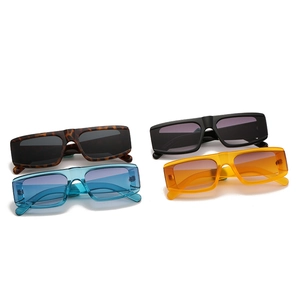 Retro square sunglasses set including black, leopard print, and vibrant gradient lenses