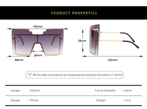 Spécifications de taille et poids des lunettes de soleil en métal dégradé violet
