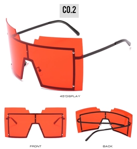 Trois angles de lunettes de soleil masque rouges avec bords géométriques et branches noires