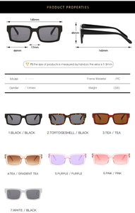 Tableau des tailles détaillé et spécifications des lunettes de soleil carrées unisexe