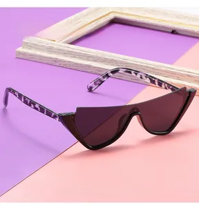 Détail de la monture écaille violette et des verres gris foncés de lunettes œil de chat