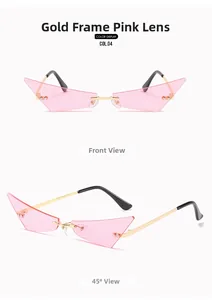 Vue macro de lunettes de soleil œil de chat sans monture avec verres roses et métal doré